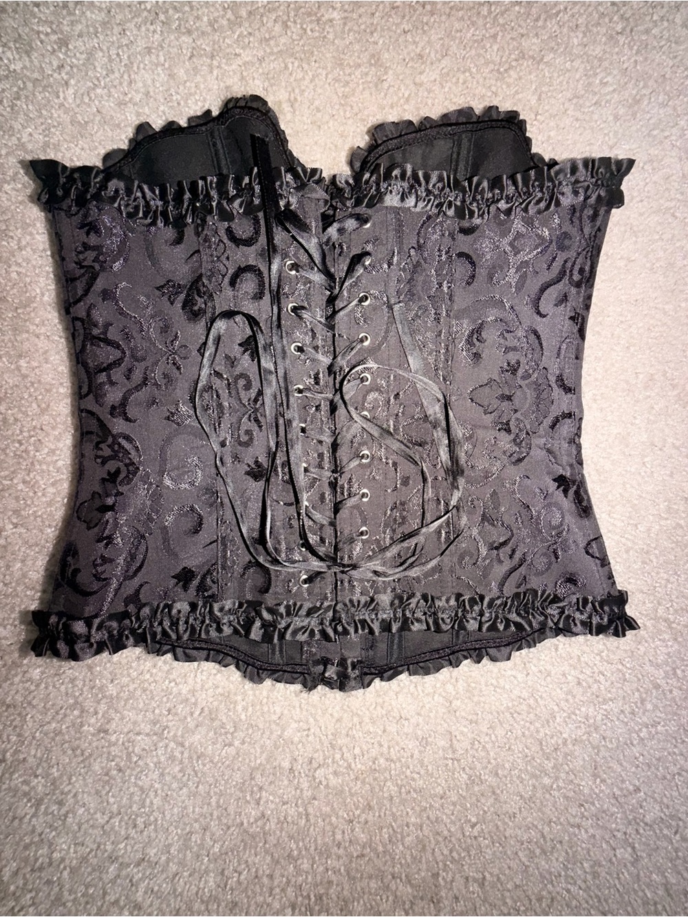 Black Brocade Lace-Up Corset Top - Women's Intimates